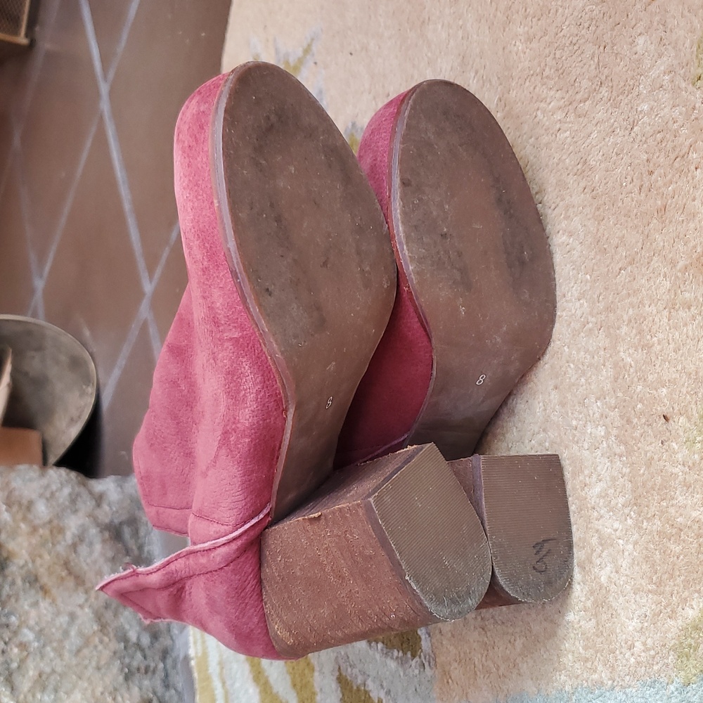 Jeffrey Campbell Oshea Bordeaux Stacked Leather Heel Ankle Boots 8 Anthropologie - Picture 5 of 5